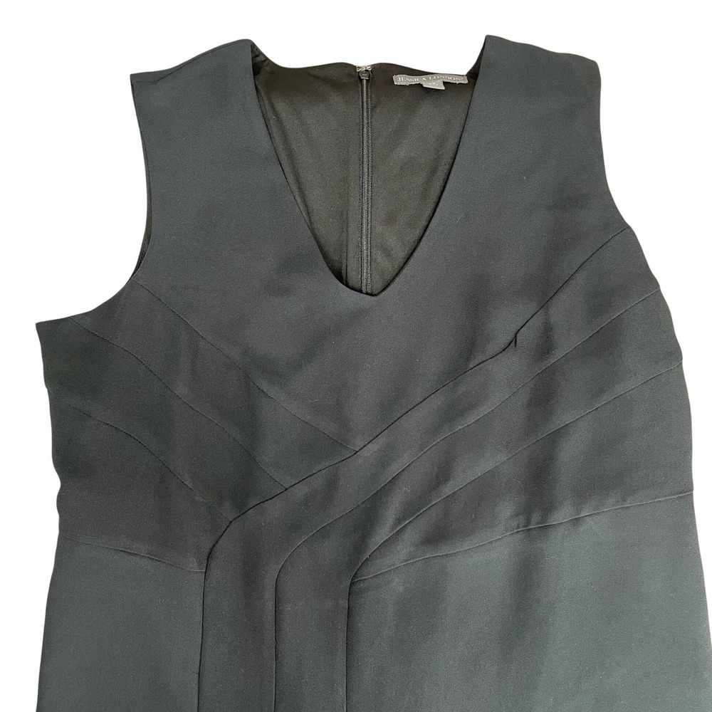 Jessica London Dress Womens 14W Black V-Neck Sleeveless Fit & Flare Pockets LBD - Picture 2 of 8